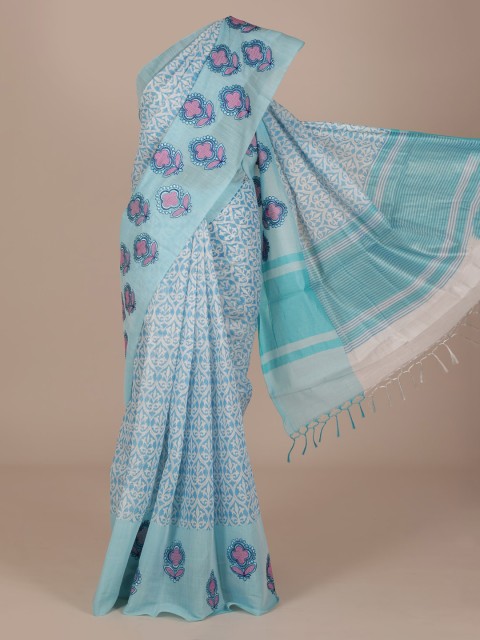 

Pothys Blue & Off-White Cotton Blend Woven Design Saree