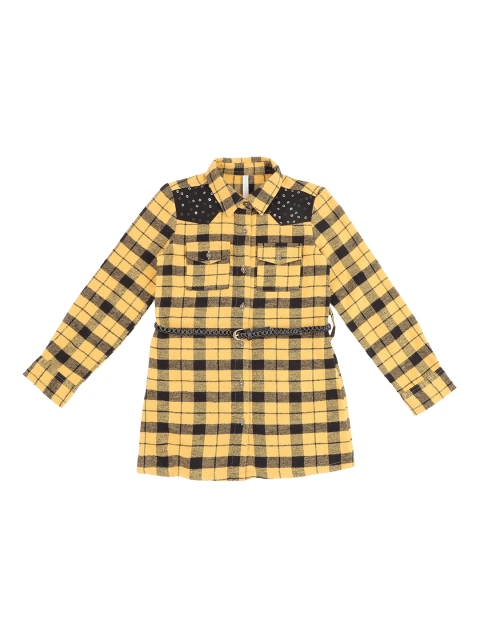 

Pantaloons Junior Girls Mustard Checked Shirt Style Top