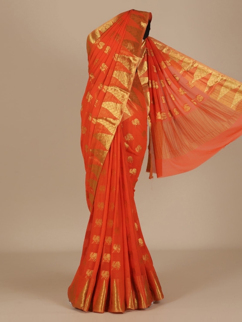 

Pothys Orange Woven Design Poly Chiffon Saree