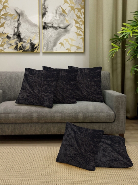 

Cortina Set Of 5 Black Solid Velvet Square Cushion Covers