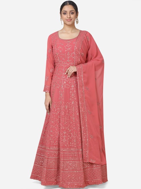 

BOMBAY SELECTIONS Women Peach-Coloured Embellished A-Line Kurta With Dupatta
