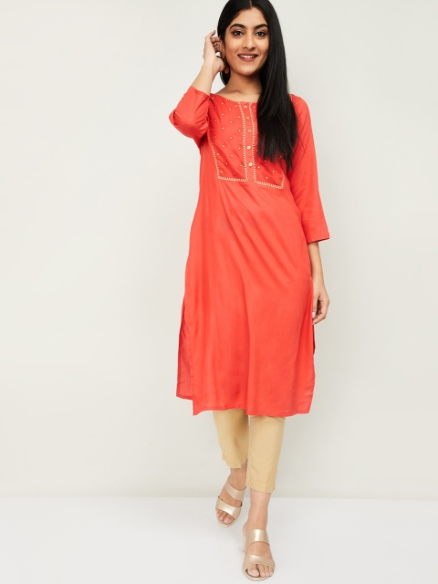

Melange by Lifestyle Women Coral Yoke Design Straight Kurta