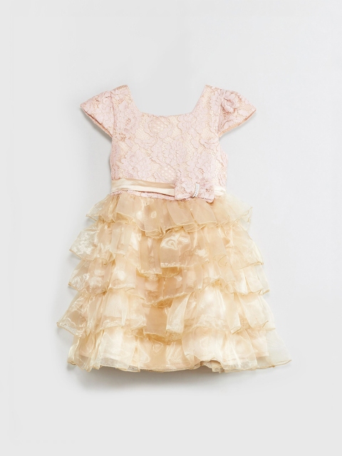 

max Girls Beige Embroidered Fit and Flare Dress