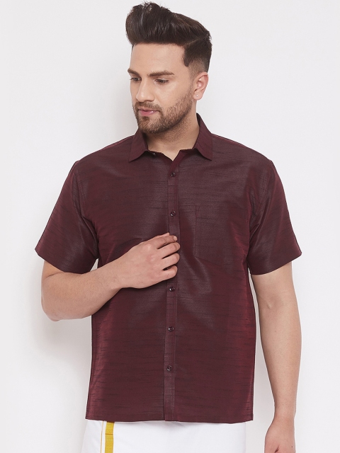 

VASTRAMAY Men Burgundy Regular Fit Solid Ethnic Shirt