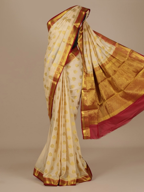 

Pothys Cream-Coloured & Red Poly Chiffon Printed Saree