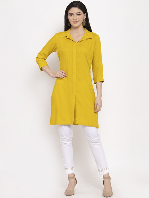 

DUGRI BE THE ONE Women Yellow Solid A-Line Kurta
