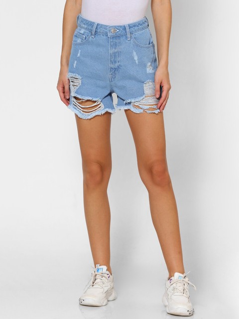 

FOREVER 21 Women Blue Washed Regular Fit Denim Shorts