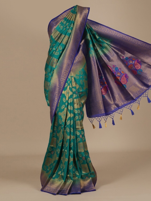

Pothys Green & Navy Blue Jute Silk Woven Design Saree