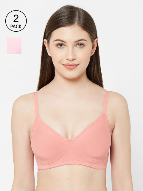 

Juliet Pack Of 2 Pink & Peach-Coloured Solid Non-Padded Non-Wired Everyday Bra SAKHI