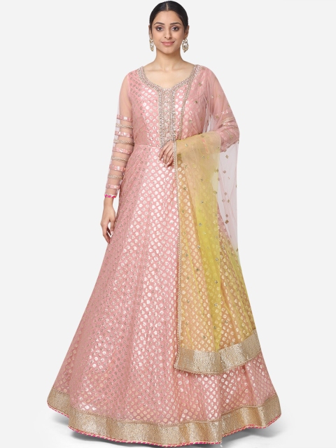 

BOMBAY SELECTIONS Women Peach-Coloured Woven Design Maxi Dress With Dupatta