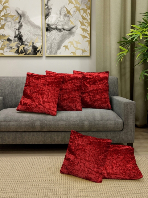 

Cortina Set Of 5 Red Solid Velvet Square Cushion Covers