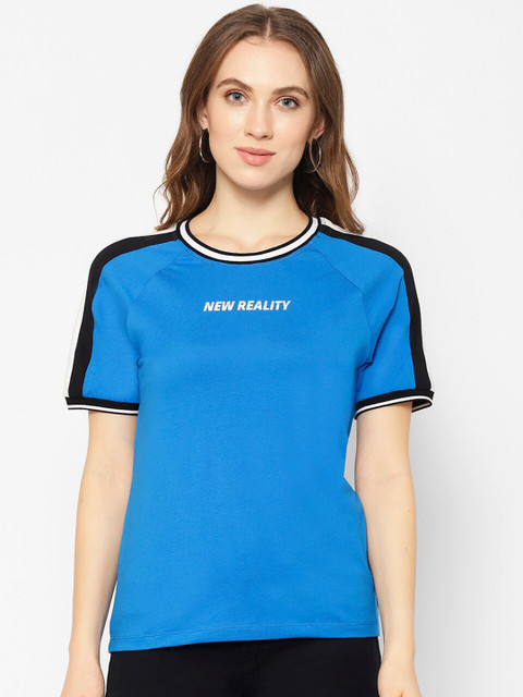 

COASTLAND Women Blue Printed Round Neck T-shirt