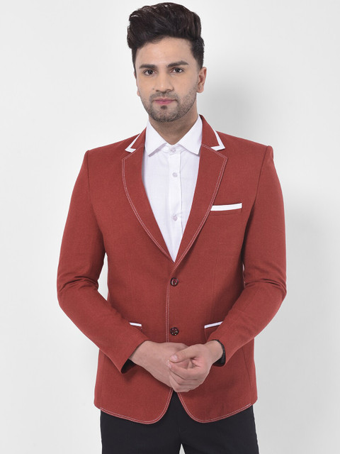 

LUXURAZI Men Red Solid Tailored-Fit Single-Breasted Blazer