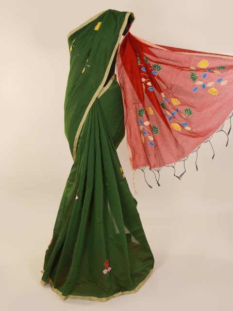 

Pothys Green Printed Cotton Blend Saree