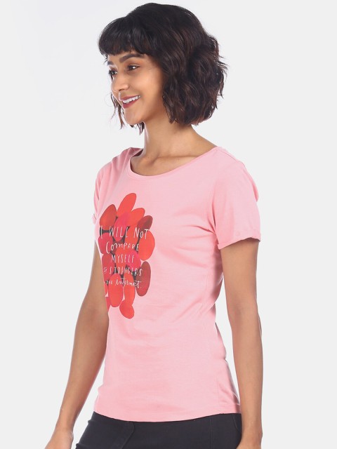 

Sugr Women Pink Printed Round Neck T-shirt