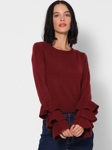 

FOREVER 21 Women Red Solid Pullover Sweater