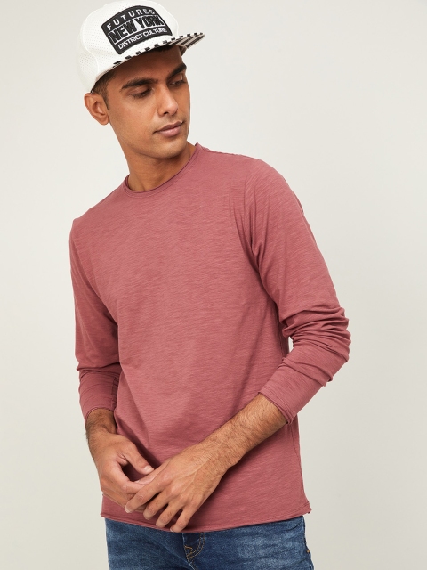 

Forca Men Mauve Self Design Round Neck T-shirt