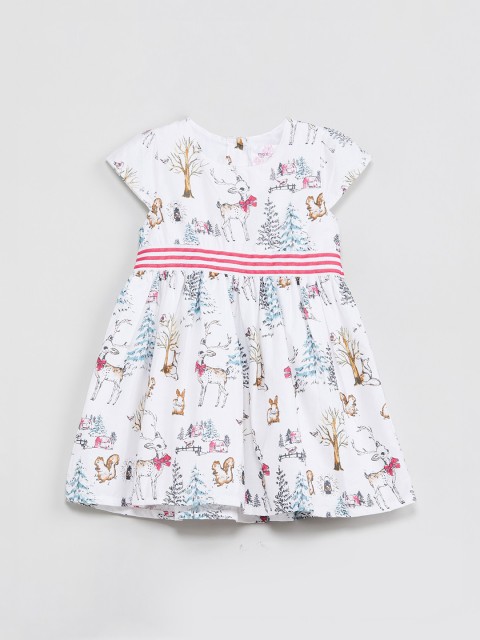 

max Girls White Printed Fit and Flare Dress