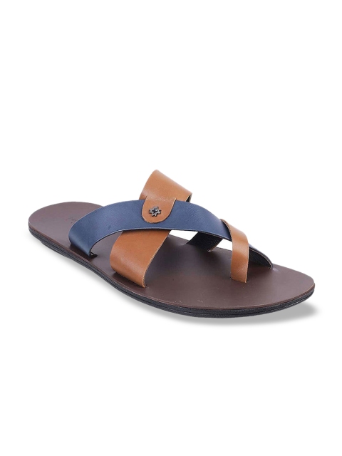 

Metro Men Tan Brown & Blue Colourblocked Leather Comfort Sandals