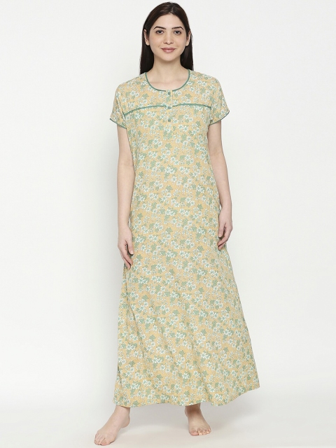 

XIN Women Yellow & Green Floral Printed Maxi Nightdress