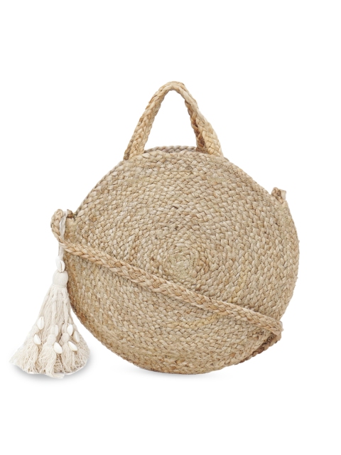 

Diwaah Beige Self Design Jute Sling Bag