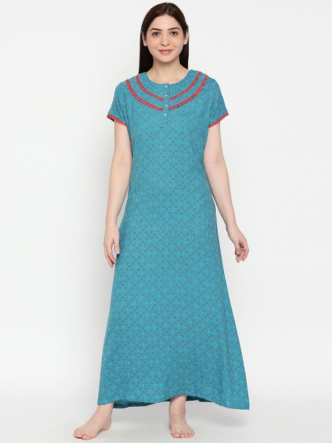 

XIN Women Blue & Red Printed Maxi Nightdress
