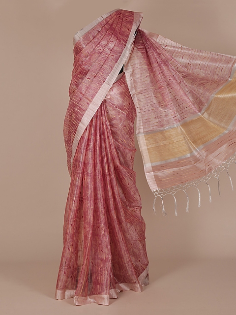 

Pothys Pink Checked Tissue Saree