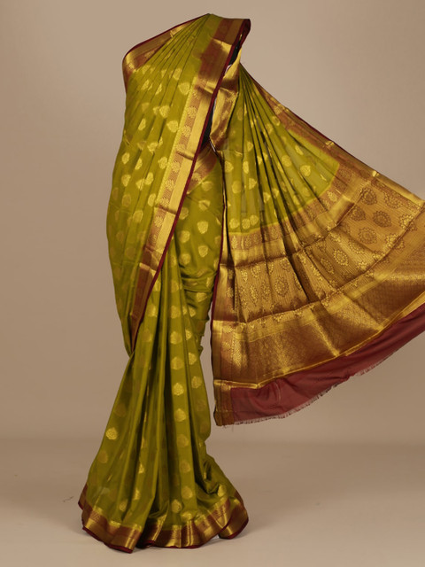 

Pothys Olive Green Woven Design Poly Chiffon Saree