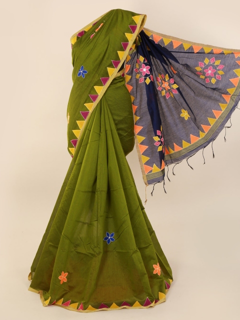 

Pothys Green & Navy Blue Cotton Blend Embroidered Saree