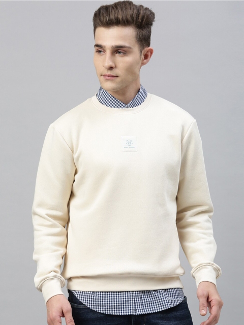 

RARE RABBIT Men Off-White Solid Cotton Sweatshirt