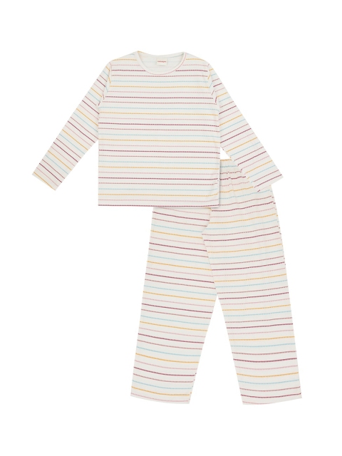 

RAINE AND JAINE Girls White & Maroon Striped Night Suit