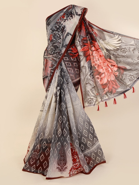 

Pothys Grey & Beige Cotton Blend Printed Saree