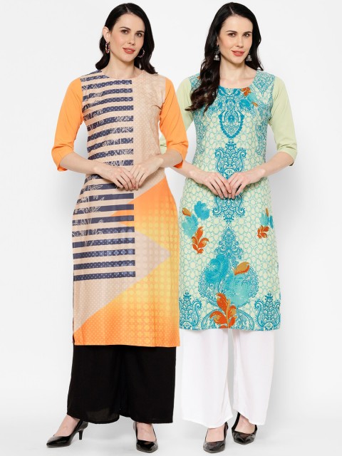 

7Threads Women Pack Of 2 Multicoloured Printed Straight Kurtas, Multi