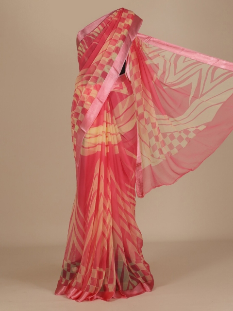 

Pothys Pink & Yellow Poly Chiffon Printed Saree