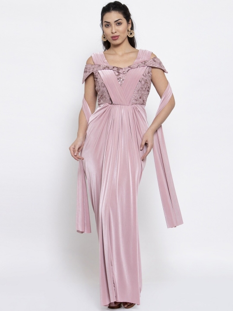

KHALOM Women Mauve Embroidered A-Line Dress