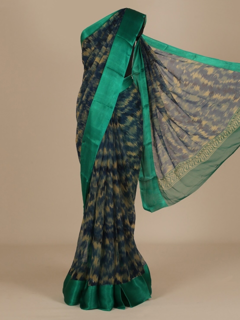 

Pothys Navy Blue & Green Poly Chiffon Dyed Saree