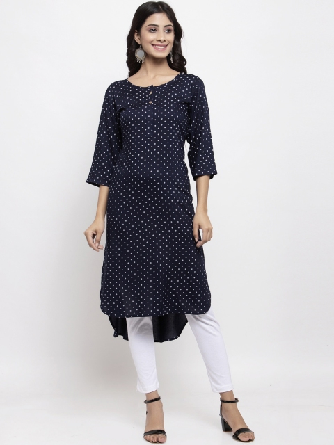 

NEUDIS Women Navy Blue Polka Dot Printed Straight Kurta