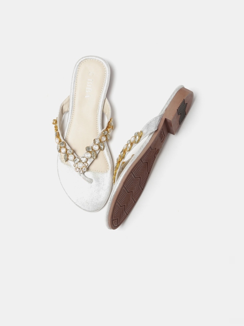 

Biba Women Silver-Toned Embellished Open Toe Flats