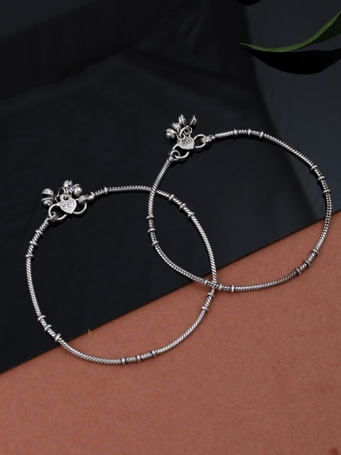 

Silvermerc Designs Set of 2 Oxidised Silver-Plated Handcrafted Anklets