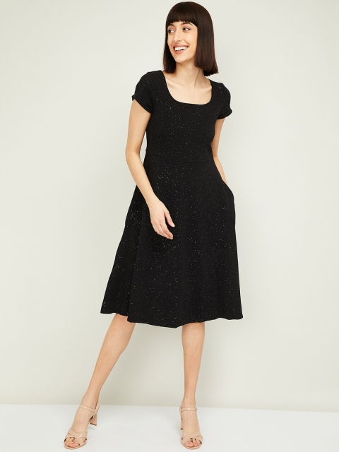 CODE by Lifestyle Women Black Self Design Fit and Flare Dress