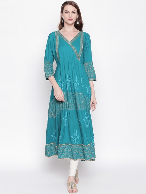 WomenMagic Women Blue Woven Design Anarkali Kurta