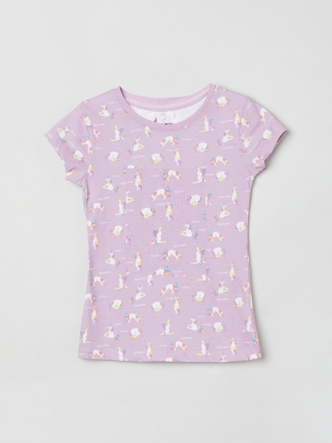 

max Girls Purple Printed Pure Cotton Top