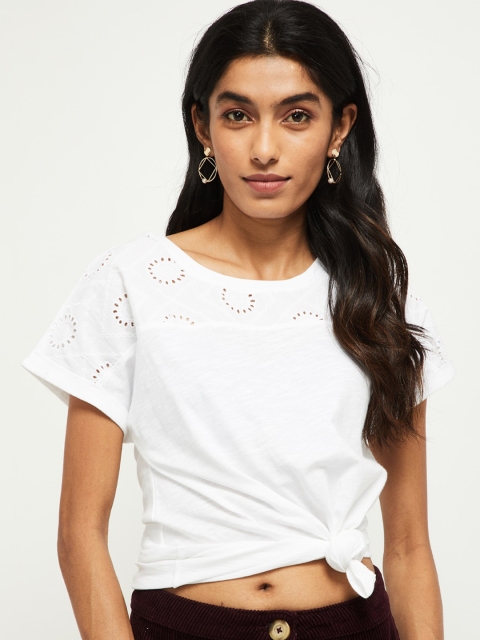 

max Women White Embroidered Top