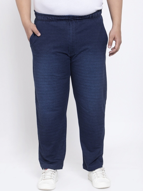 

plusS Men Blue Solid Straight-Fit Denim Track Pants