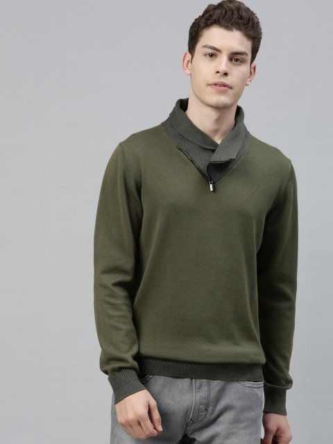 

RARE RABBIT Men Olive Green Solid Pullover Sweater
