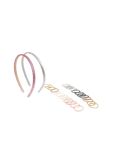 

Toniq Kids Girls Set of 26 Glitter Rubber Band & Hair Band, Silver