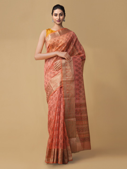 

Unnati Silks Orange Net Woven Design Banarasi Saree