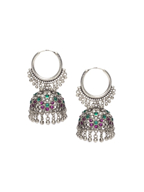 

Alankruthi Silver Plated Pink Dome Shaped Jhumkas