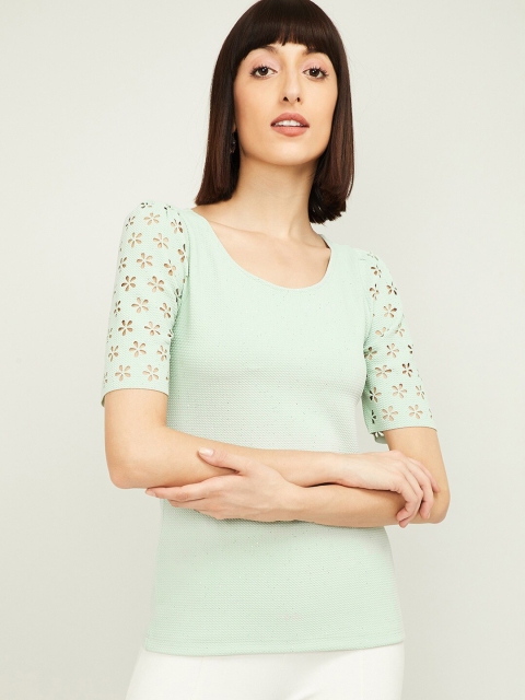 

CODE by Lifestyle Women Pastel Green Self Design Top