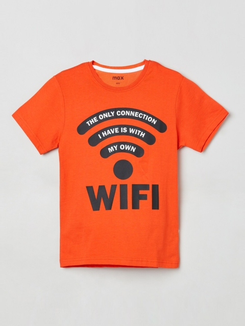 

max Boys Orange Printed Round Neck Cotton T-shirt